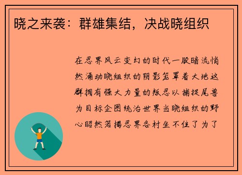 晓之来袭:群雄集结,决战晓组织 晓之来袭:群雄集结,决战晓组织